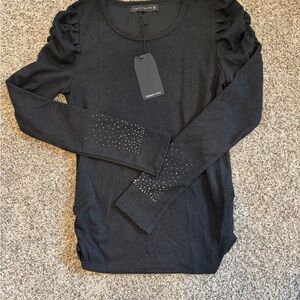 Elegant Black Long Sleeve Top with Embellished Sleeves